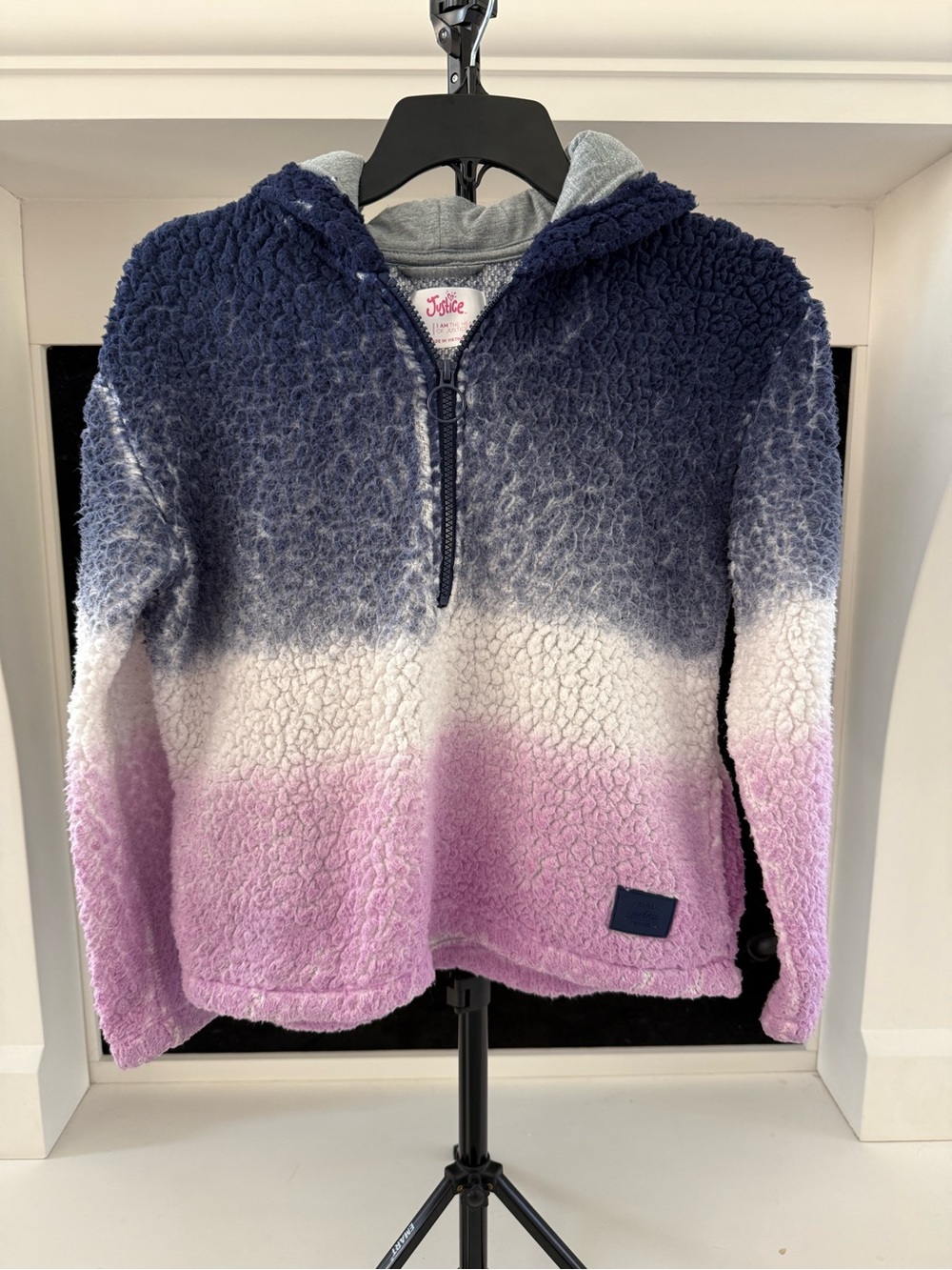 Justice Gradient Sherpa Half-Zip Hoodie in Navy, White & Pink